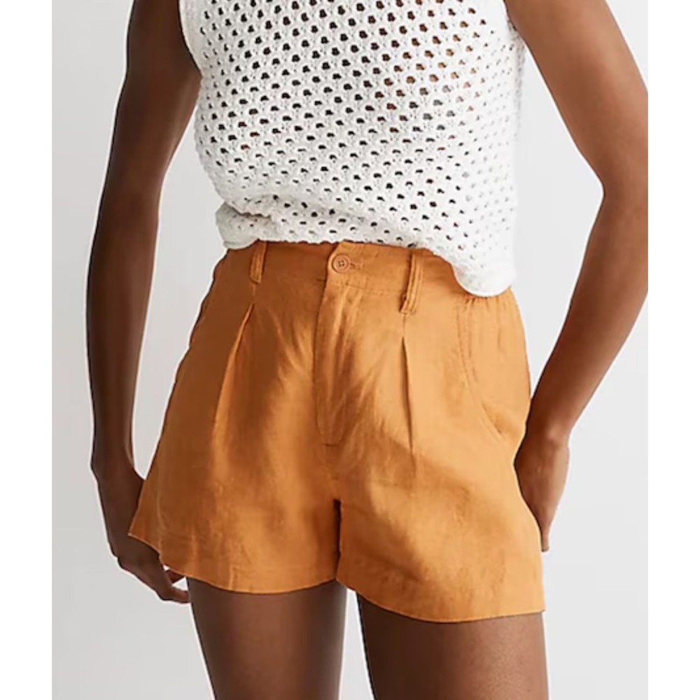 Madewell Linen Pleated High Rise Shorts Sunset Orange NL290‎ Womens 6
